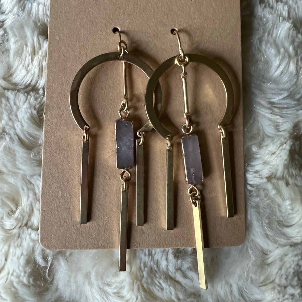 Gold Tone Earrings with Pink Quartz